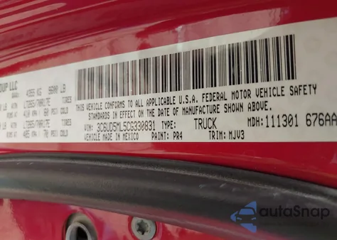 2012 Ram 2500 Slt from USA, damaged, VIN 3C6UD5ML5CG330831